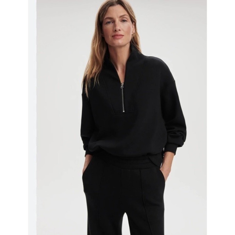 Varley Davidson 1/4 Zip Pullover Womens Xl Black Cropped Double Soft Sweatshirt